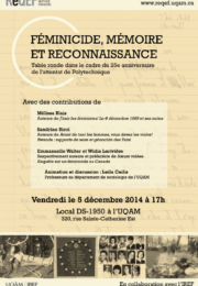 Table ronde – Féminicide, mémoire et reconnaissance, 5 décembre 2014