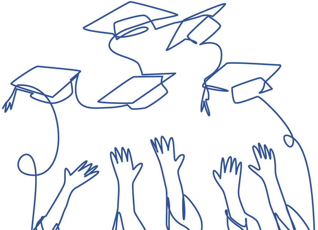 Image à la ligne, personnes lançant leur mortier