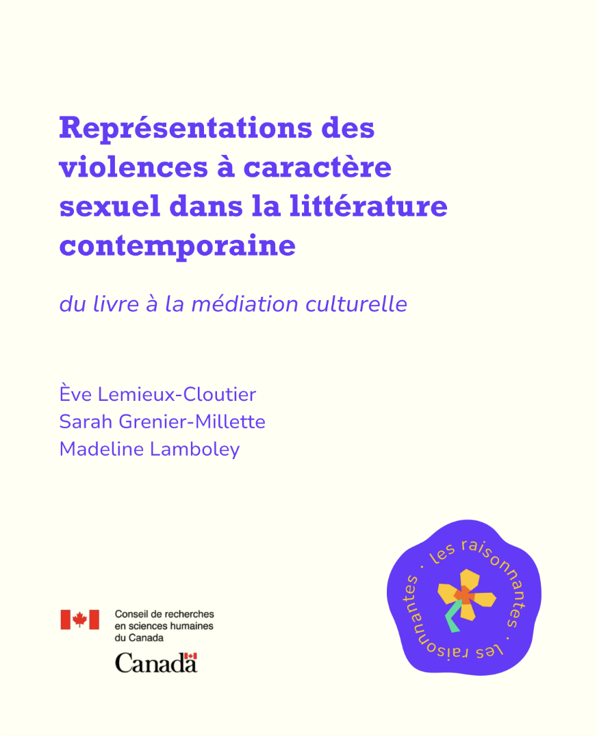 Couverture de Représentations des violences à caractère sexuel dans la littérature contemporaine : du livre à la médiation culturelle, d'Ève Lemieux-Cloutier, Sarah Grenier-Millette et Madeline Lamboley
