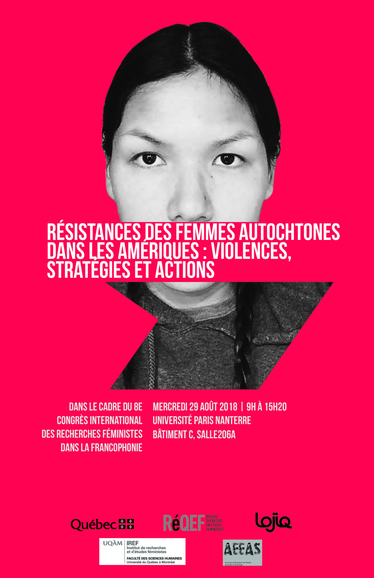 Affiche du colloque « Résistances des femmes autochtones dans les Amériques : violences, stratégies et actions », 29 août 2018, Université Paris Nanterre